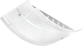 Mała lampa sufitowa Nereide 35x25 cm z białego szkła satynowego z sitodrukiem 2XE27, chromowana podstawa, nowoczesny design, IP20, maks. 2x42 W