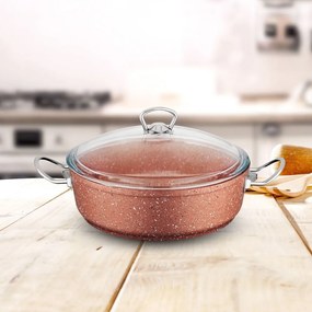 Różowy niski aluminiowy garnek z pokrywką Güral Porselen Classic, ø 26 cm