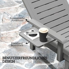Outsunny Leżak ogrodowy z stolikiem bocznym wygląd drewna leżak z 5-stopniową regulacją oparcia ciemnoszary | Aosom PL