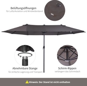 Outsunny parasol ogrodowy podwójny parasol targowy z korbką ręczną 460x270 cm | Aosom PL
