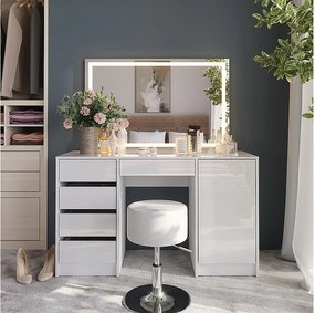 Stół do toalety biały/biały wysoki połysk 128.2x50.1x76 sherry