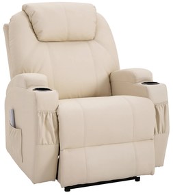 HOMCOM Fotel masujący z funkcją leżenia i relaksu skóra ekologiczna beżowy wygodny | Aosom PL