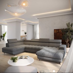 Masseno Narożnik CORENO z funkcją spania i pojemnikiem na pościel Narozniki U, Rozkładana sofa - Szary, QUELLE 92