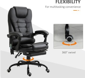 Vinsetto Fotel z masażerem i Podnóżkiem Regulowany z Poduszką na Plecy Komfort i Relaks Czarny | Aosom PL