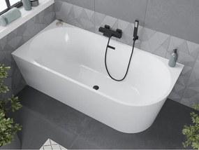 Mexen Mia wanna wolnostojąca narożna lewa 150 x 75 cm, biała, przelew czarny - 52691507500L-70