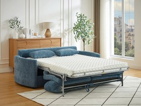 Kanapa 3-osobowa rozkładana typu express - Miejsce do spania 140 cm - Materac 12 cm z pamięcią kształtu w teksturowanej tkaninie w kolorze niebieskim BAGOMI