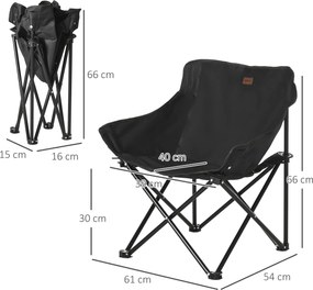 Składany krzesło campingowe Outsunny ze stalową ramą, siedziskiem z materiału, torbą, Czarne