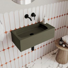 Massi Umywalka betonowa wisząca / nablatowa prostokątna bez otworu na baterię 65 x 30 cm z półką ZALM | różne kolory : Kolor - Oliwkowy, Typ montażu - podwieszana