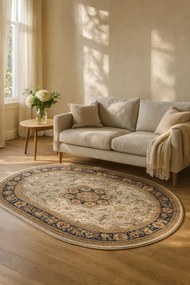 Kremowy owalny dywan w klasycznym stylu P5-K14