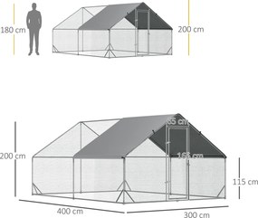 PawHut PewHut XXL kurnik zewnętrzny z kloszem stalowym 3 x 4 x 2 m