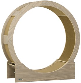 PawHut Bieżnia dla Kota, Koło dla Kota 91 cm z Hamulcem, Mata Do Drapania, Koło dla Zdrowej Aktywności Kolor Orzechowy