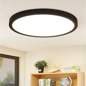 NETTLIFE okrągła czarna lampa sufitowa LED 24 W nowoczesna dioda LED neutralna biel 4000 K IP44 ultra cienka średnica 23 cm do kuchni biuro salon łazienka
