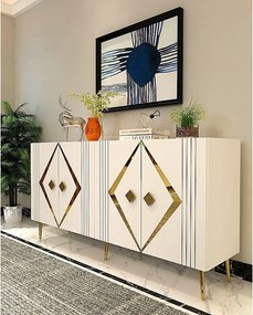 Komoda – 150 cm – Biało-złota – MDF