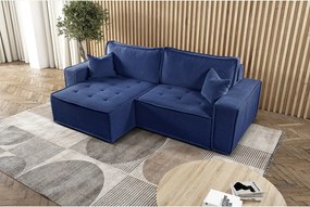Narożnik z funkcją spania w kształcie L Bohoo, tkanina Raven, Niebieski, Lewy