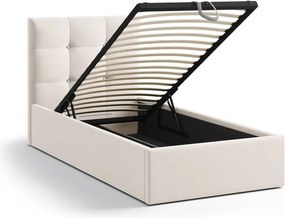 Kremowe tapicerowane łóżko jednoosobowe ze schowkiem ze stelażem 90x200 cm Phaedra – Micadoni