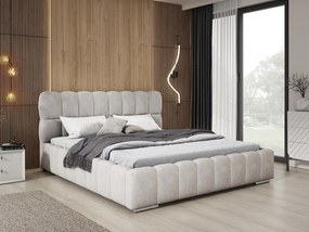 Emporius Avilla łóżko dwuosobowe 200x200 cm - łóżko tapicerowane z pojemnikiem i stelażem - tkanina aksamitna, jasny szary (Komodo 20)