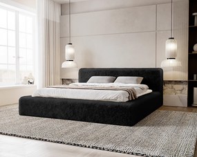 Emporius Alros łóżko tapicerowane 140x200 cm - tkanina futerkowa, łóżko dwuosobowe z pojemnikiem, czarny (Lapit 19)