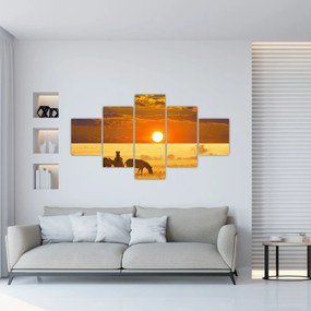 Obraz - Zebry z zachodem słońca (125x70 cm)