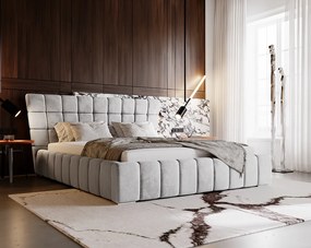 Emporius Deluxe łóżko tapicerowane 140x200 cm - łóżko przeszywane w nowoczesnym stylu - pojemnik i stelaż, tkanina aksamitna, jasny szary (Magic Velvet 2218)