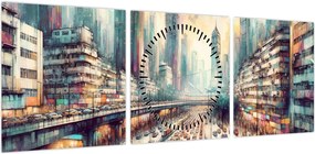 Obraz - Życie w wielkim mieście (z zegarem) (90x30 cm)