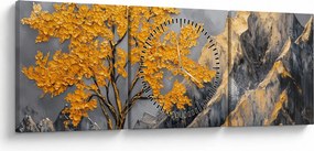 Obraz – Złote drzewo w górach (z zegarem) (90x30 cm)