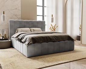 Emporius Lisbon łóżko dwuosobowe z pojemnikiem - łóżko tapicerowane 200x200 cm - nowoczesny styl, wysoka jakość - aksamit, szary (Magic Velvet 2217)