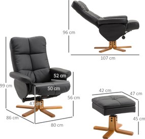 HOMCOM Fotel relaksacyjny TV z funkcją obrotu 360° i podnóżkiem Rozkładany Czarny Drewniana rama 80x86x99cm | Aosom PL
