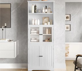 Meble łazienkowe 57,4×28,5×160 cm - 4 drzwi - 2 otwarte przegródki - regulowane półki - biały