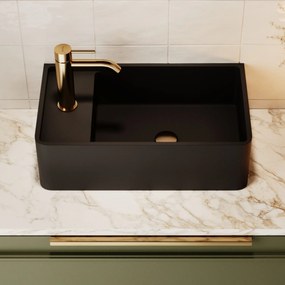 Umywalka zkamienia syntetycznego nablatowa / wisząca prostokątna czarna 43 cm x 25 cm EVELIA Black : Otwory na baterię - Tak, Typ montażu - nablatowa