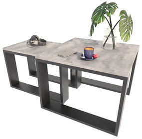 Industrialny Zestaw Stolików Kawowych Beton + Czarny L8-D74