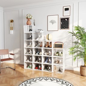 HOMCOM 8-częściowy regał na buty, stosowalne pudełka na buty do rozmiaru 46, drzwi magnetyczne, Plastik, 28 x 36 x 21 cm