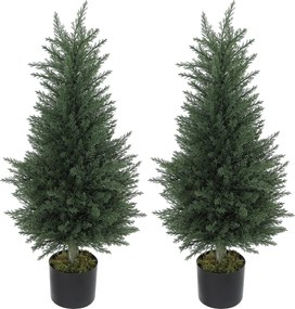 HOMCOM 2-częściowy zestaw sztucznych cyprysów, 362 plastikowe liście, doniczka, odporny na UV, zielony | Aosom PL