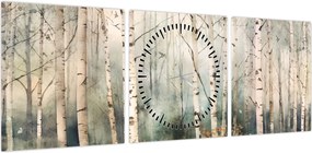 Obraz - Rysowanie wzoru lasu (z zegarem) (90x30 cm)