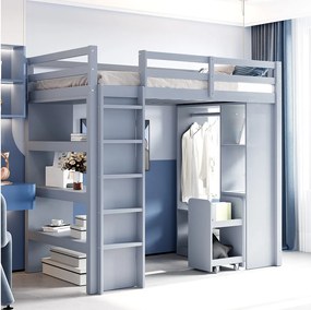 Łóżko piętrowe dla dzieci - 90 x 200 cm - z 1 wyjmowanym wózkiem + pojedyncze wieszaki - drewno + MDF - szare