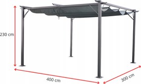 Pergola ogrodowa metalowa 3x4m z rozsuwanym dachem XT-3307B, grafitowa