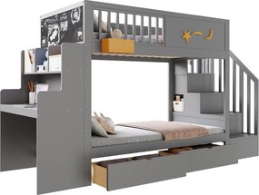Łóżko piętrowe dziecięce 90 x 200 cm - z 2 szufladami - z drabiną bezpieczeństwa - z biurkiem - szary​ (materac nie jest wliczony w cenę)