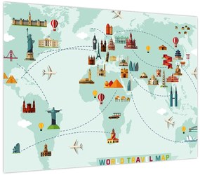 Obraz na szkle - Mapa z piktogramami zabytków (70x50 cm)