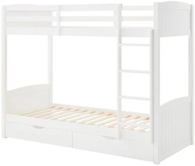 Łóżko piętrowe 2 x 90 x 200 cm - 2 szuflady - Drewno sosnowe i MDF - Biały - LIMODARA