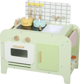 AIYAPLAY zestaw kuchni dla dzieci, MDF, 15 akcesoriów, szafki, 40 cm, od 3 lat, zielony