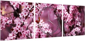 Obraz - Różowa sakura (z zegarem) (90x30 cm)