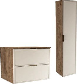 Zestaw do Łazienki 80cm Szafka z Blatem Słupek Fronty Ramka Dąb Orzech / Kaszmir Roma