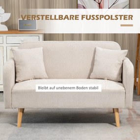 HOMCOM 2-osobowa Sofa, Design Nowoczesny, w zestawie 2 poduszki, nogi drewniane, 130 x 70 x 80 cm, Kremowy