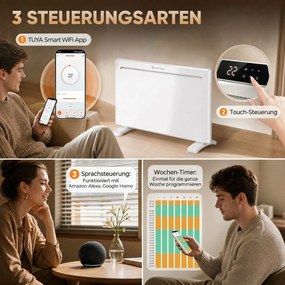 HOMCOM Inteligentny panel grzewczy 1500 W, wolnostojący/montaż ścienny, ogrzewanie elektryczne z 7-dniowym timerem, wykrywanie otwartego okna, ochrona przed mrozem, biały | Aosom PL