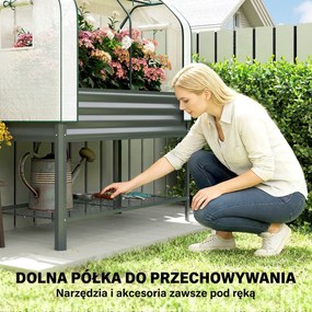 Outsunny Podwyższona grządka z nakładką szklarniową z metalu, skrzynia do sadzenia z półką, podwyższona 120 x 55 x 140 cm | Aosom PL