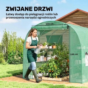 Outsunny Szklarnia ok. 2,7 x 2 x 2 m tunel foliowy z półkami, rolowane drzwi na zamek błyskawiczny, 6 okien siatkowych, wsporniki | Aosom PL