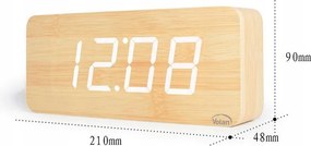 DUŻY ZEGAR Elektroniczny BUDZIK LED Drewniany Cyfrowy Stojący TERMOMETR DAT