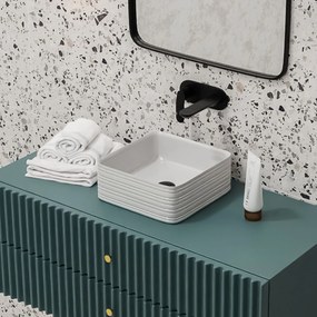Umywalka ceramiczna nablatowa kwadratowa ryflowana biała 39 x 39 cm LAMI
