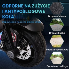 HOMCOM Elektryczny motocykl dla dzieci, ze światłami i dźwiękami, 3 km/h, ładowalny, Plastik/Metal, Czarny/Czerwony