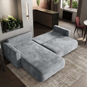 Masseno Narożnik TURIN z funkcją spania i pojemnikiem na pościel Narozniki L, Rozkładana sofa - Jasnoszary, MONOLITH 84