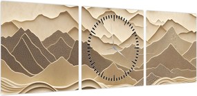 Obraz - 3D linie gór (z zegarem) (90x30 cm)